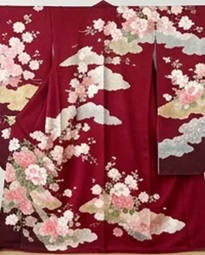 紅色の地に桜と雲を描いた振袖（イメージ）