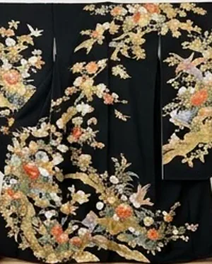 黒地に金の花鳥の振袖（イメージ）